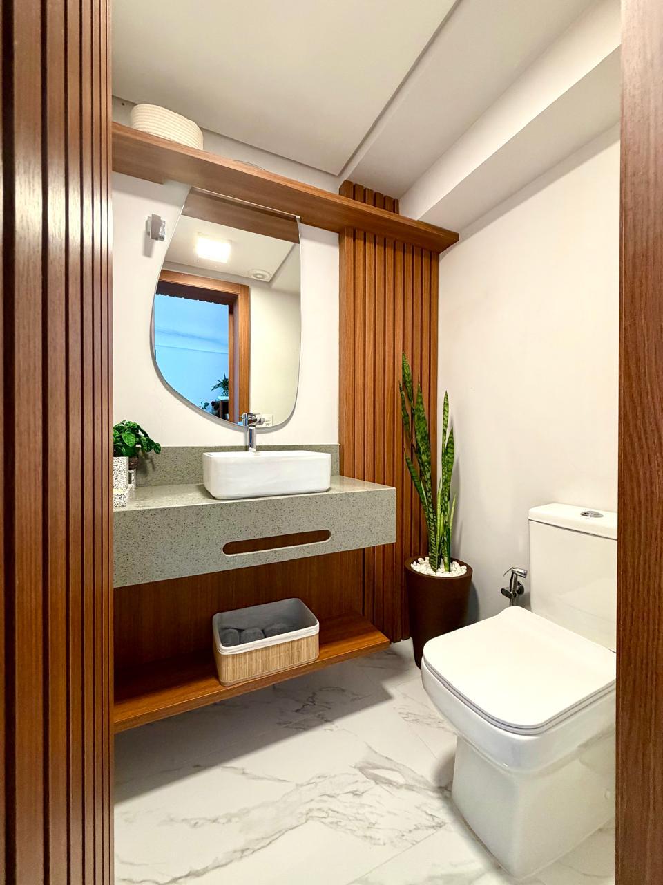 Lavabo com marcenaria e cuba de apoio